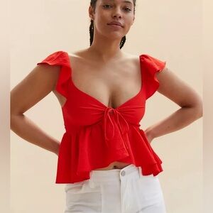 Urban Outfitters Sierra Keyhole Red Babydoll Blouse